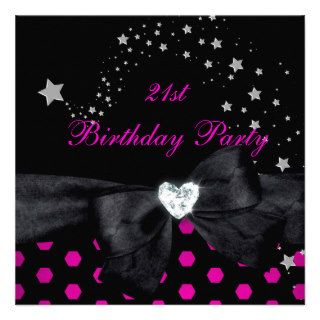 21st Birthday Party Pink Black White Spot Custom Invites