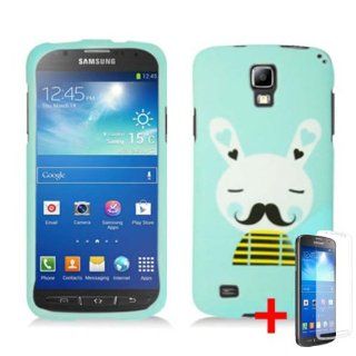 SAMSUNG GALAXY S4 ACTIVE I537 WHITE BUNNY MUSTACHE TEAL COVER SNAP ON HARD CASE +FREE SCREEN PROTECTOR from [ACCESSORY ARENA]: Cell Phones & Accessories