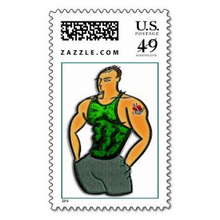 Young Man with Heart and Anchor Tattoo Print Stamp