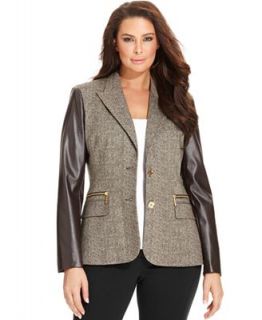 MICHAEL Michael Kors Plus Size Jacket, Herringbone Faux Leather Trim Blazer   Jackets & Blazers   Plus Sizes