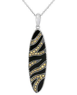 Genevieve & Grace Sterling Silver Necklace, Gold Marcasite and Onyx (6 ct. t.w.) Animal Print Oval Pendant   Necklaces   Jewelry & Watches