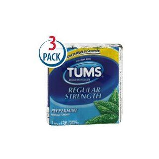 Tums Regular Strength Antacid Calcium Supplement 3 Roll Pack Peppermint    36 Chewable Tablets Each / Pack of 3: Health & Personal Care