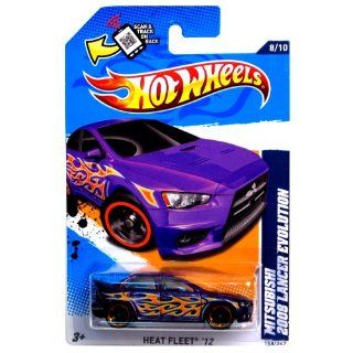 Hot Wheels 2012 Heat Fleet '12 8/10 Mitsubishi 2008 Lancer Evolution 158/247 Purple with Orange and Silver Flames on Scan & Track Card: Toys & Games