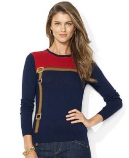 Lauren Ralph Lauren Top, Long Sleeve Colorblocked Equestrian Print   Tops   Women