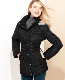 MICHAEL Michael Kors Hooded Faux Fur Trim Belted Puffer Coat   Coats   Women