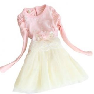 CM CG Baby Girl Bubble Sleeve Solid Floral Mesh Pleated Layered Patchwork Dress 1 5Y Clothing