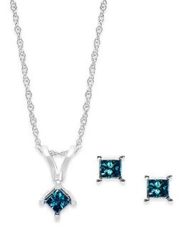 10k White Gold Blue Diamond Necklace and Earring Set (1/6 ct. t.w.)   Jewelry & Watches