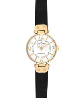 Anne Klein Watch, Womens Black Leather Strap 10 9168WTBK   Watches   Jewelry & Watches