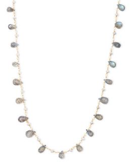 14k Gold over Sterling Silver Necklace, Cultured Freshwater Pearl (3 3 1/2mm) and Labradorite (76 9/10 ct. t.w.) Bead Necklace   Necklaces   Jewelry & Watches