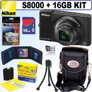 Nikon Coolpix S8000 14 MP Digital Camera (Black) + 16GB Accessory Kit : Point And Shoot Digital Camera Bundles : Camera & Photo