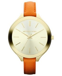 Michael Kors Womens Slim Runway Orange Leather Strap Watch 42mm MK2275   Watches   Jewelry & Watches