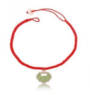 Charm Jewelry Swarovski Crystal Element 18k Rose Gold Plated Peridot Green Wishful Lock Red String Rope Elegant Fashion Link Bracelet Z#137 Zg4f081a: Jewelry