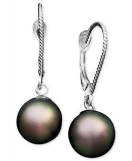Pearl Earrings, Sterling Silver Cultured Tahitian Pearl Drop Earrings (11mm)   Earrings   Jewelry & Watches