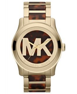 Michael Kors Womens Runway Tortoise Acetate and Gold Tone Stainless Steel Bracelet Watch 45mm MK5788   Watches   Jewelry & Watches