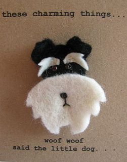 black and silver schnauzer dog felt brooch by these charming things