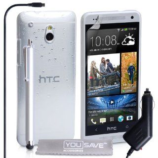 HTC One Mini Case White / Clear Raindrop Hard Cover With Stylus Pen And Car Charger: Cell Phones & Accessories