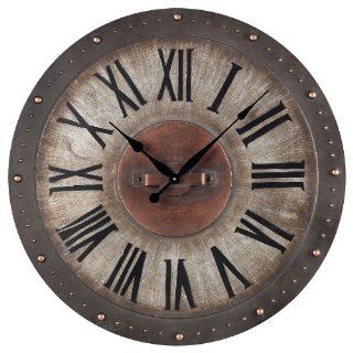 Sterling 128 1005 Metal Roman Numeral Outdoor Wall Clock, 24 Inch, Jardim Grey with Copper Highlight   Large Round Clock