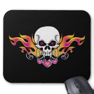 Flaming Skull and Hearts Mouse Mat