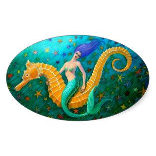 Mermaid's Ride  Seahorse Oval Sticker