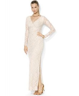 Lauren Ralph Lauren Dress, Long Sleeve Sequin Lace Split Gown   Dresses   Women