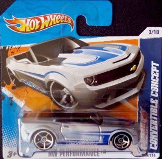 2010 Hot Wheels Camaro Convertible Concept (Silver & Blue Hotchkis) #109/214, HW Performance #3/10 (Short Card) Toys & Games