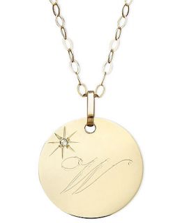 14k Gold Necklace, W Initial Diamond Accent Disc Pendant   Necklaces   Jewelry & Watches