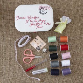 Oui, Paris! Postal Letter Wicker Basket Sewing Kit, Pink