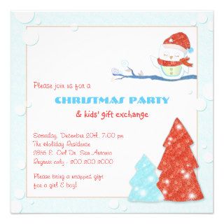 Owl Christmas Kids' Gift Exchange Party Invitation