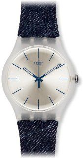 Swatch Originals White Washed Out Silver Dial Blue Textile Mens Watch SUOK103 Swatch Watches