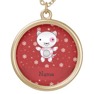 Personalized name cat red snowflakes custom necklace