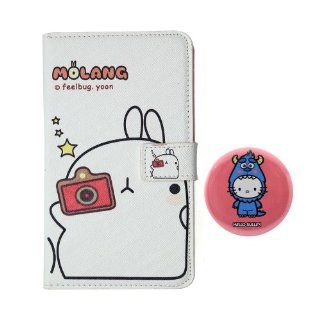 Euclid+   White Molang Potato Rabbit Style PU Leather Case Cover for Samsung Galaxy Note 1 I I9220 with Hello Kitty X Monster University Inc. Sulley Style 2.3" inch Pinback Button Badge Cell Phones & Accessories