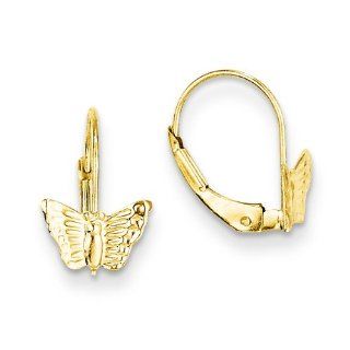 Genuine 14K Yellow Gold Butterfly Leverback Earrings 0.6 Grams Of Gold: Mireval: Jewelry