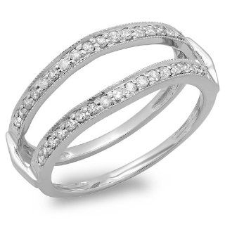 0.33 Carat (ctw) 14K White Gold Round Diamond Ladies Wedding Band Millgrain Guard Double Ring 1/3 CT: Jewelry