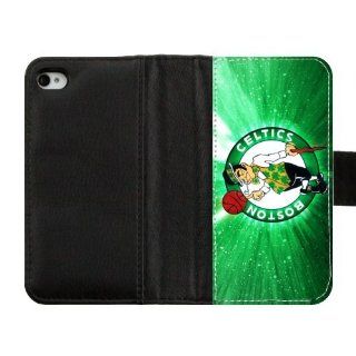 Fashion Case Customed Cover Cases NBA Boston Celtics Team Logo Diary Leather for Apple iPhone 4,4S: Cell Phones & Accessories
