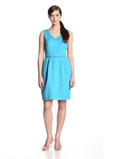 Ellen Tracy Women's Sleeveless V Neck Belted Dress at  Womens Clothing store: