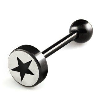 Black Anodized Surgical Steel Star Lazer etched Logo 8 mm Flat Top Barbell Jewelry