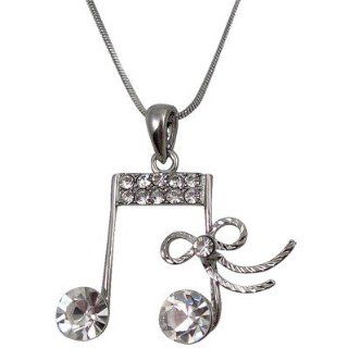Music Note w/Ribbon Rhinestone Necklace: Toys & Games