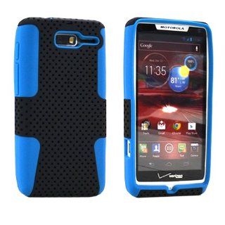 MINITURTLE, 2 in 1 Dual Layer Mesh Hybrid Hard Phone Case Cover and Clear Screen Protector Film for Android Smarphone Motorola Droid RAZR M MINI XT907 /Verizon (Black / Blue): Cell Phones & Accessories
