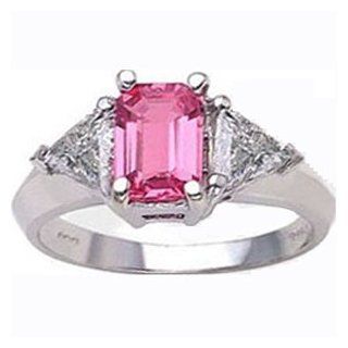14k Solid Gold Pink Sapphire Trillion Diamond Ring (1.54 cts.tw): Anniversary Rings: Jewelry