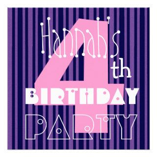 4th Birthday Party Kid's Modern Big Number Personalized Invites