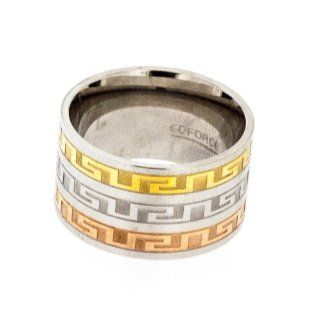 EDFORCE 18K Tri Color Gold Plated Grecian Key Engraved Band: EDFORCE: Jewelry