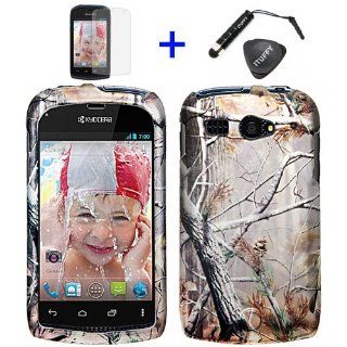 4 items Combo ITUFFY Mini Stylus Pen + LCD Screen Protector Film + Case Opener + Pine Tree Leaves Camouflage Outdoor Wildlife Design Rubberized Snap on Hard Shell Cover Faceplate Skin Phone Case for BOOST MOBILE KYOCERA HYDRO C5170 (will fit the HYDRO C51