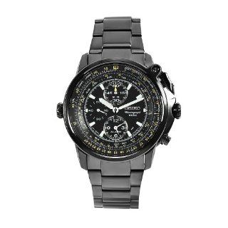 Seiko Men's SNAB69 Flight Master Stainless Steel Black Chronograph Dial Watch at  Men's Watch store.