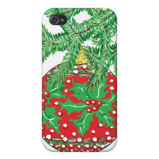 Holly Glass Ball Ornament on Christmas Tree iPhone 4/4S Case