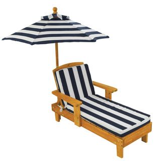 Kids Blue/ White Striped Outdoor Chaise With Umbrella