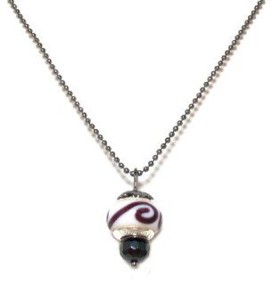 Lovelinks by Aagaard Sterling Silver and Black Rhodium Chain CZ White Scroll Murano Glass Bead Charm Necklace: Lovelinks by Aagaard: Jewelry