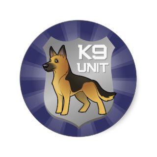 K9 Unit Cartoon German Shepherd Round Sticker