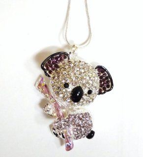 Large Adorable Koala Bear 3D Pendant and Necklace 2.5 " Clear Purple Crystals Gift Boxed Fashion Jewelry Jewelry