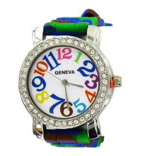 Geneva Women's Tie  Dye Silicon Big Color Numbers Bracelet Watch Color 1: Watches