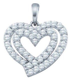 0.4 cttw 10k White Gold Diamond Double Heart Pendant Comes With 18" Gold Plated Bonus Chain (Real Diamonds: 0.4 cttw): Jewelry